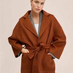 Mango burnt orange Rust Belted Coat